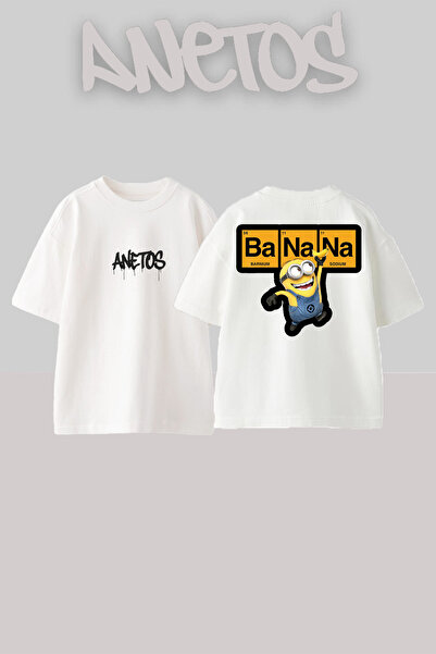 Anetos Banana 1 Design Spate cu imprimeu Bumbac Alb supradimensionat tricou