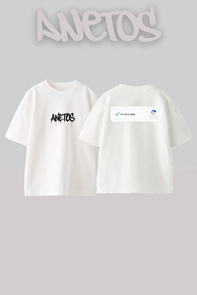 Anetos Im Not Robot Design Rucsac cu imprimeu Bumbac Alb supradimensionat tricou