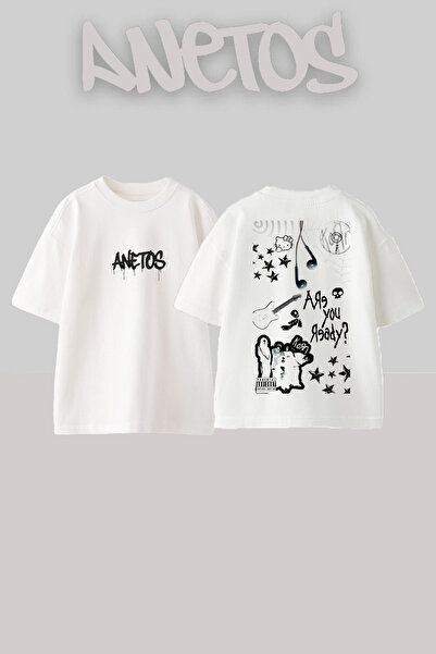 Anetos Korn 8 Design Back cu imprimeu Bumbac Alb supradimensionat tricou