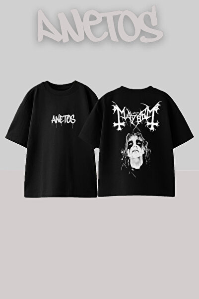 Anetos Meyhem Design Spate cu imprimeu Bumbac Negru supradimensionat tricou