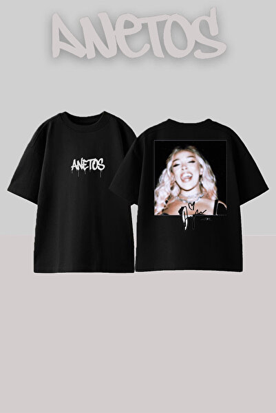 Anetos Doja Cat 1 Tasarım Sırt Baskılı Pamuk Siyah Oversize T-shirt