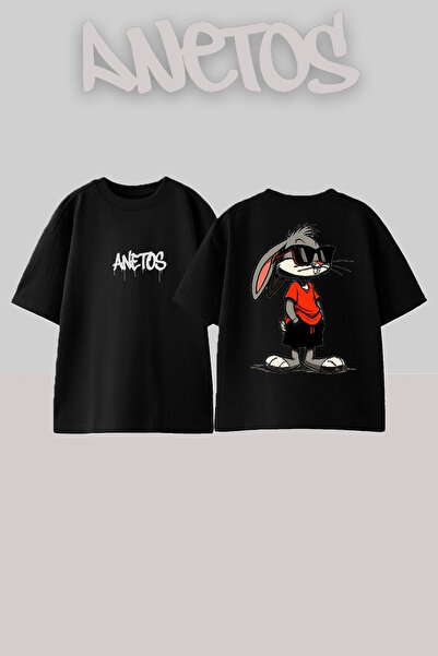 Anetos Cool Bugs Bunny Design Rucsac cu imprimeu Bumbac Negru supradimensiona...