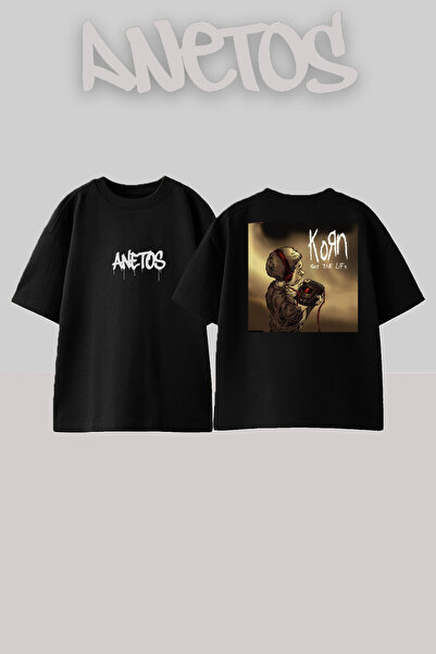 Anetos Korn 13 Design Spate cu imprimeu Bumbac Negru supradimensionat tricou