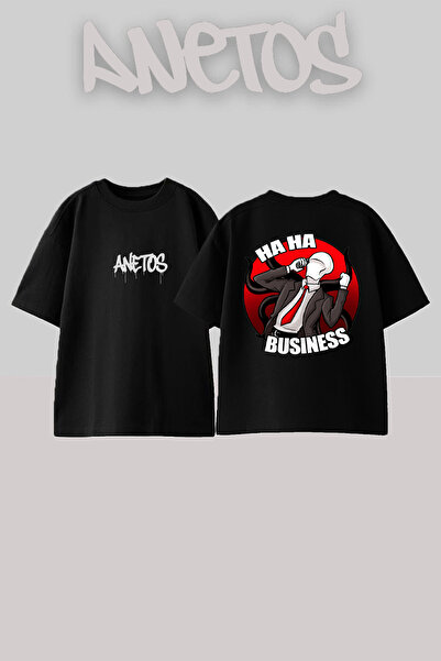 Anetos تي شيرت أسود كبير الحجم من القطن مطبوع عليه تصميم سليندرمان