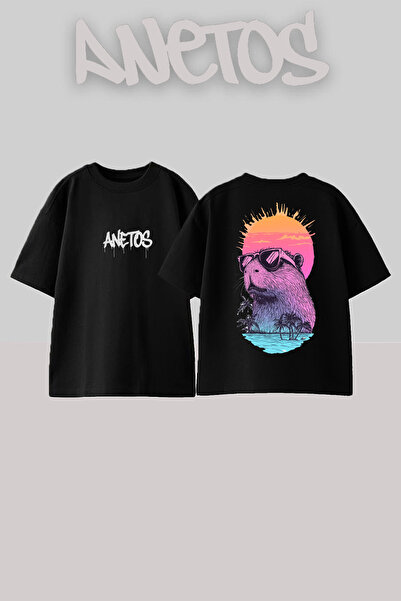 Anetos Μπλουζάκι Cool Kuduz Design Back με τύπωμα Cotton Black oversized