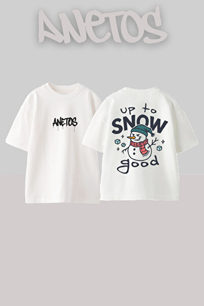 Anetos Μπλουζάκι Snow 2 Design Back με τύπωμα Cotton White oversized