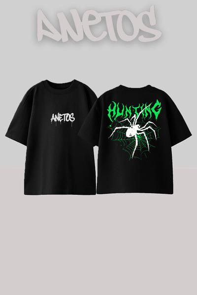 Anetos Μπλούζα Hunting Spider Σχέδιο Με Τύπωμα στην Πλάτη Μαύρη Oversize T-shirt