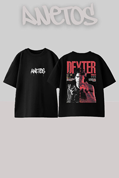 Anetos Dexter 10 Design Back cu imprimeu Bumbac Negru supradimensionat tricou