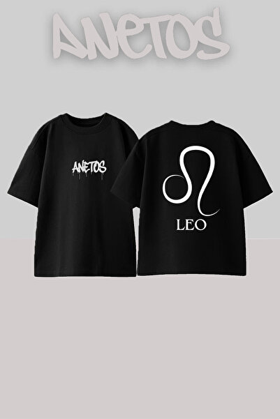 Anetos Μπλουζάκι Leo 1 Design Back με τύπωμα Cotton Black oversized