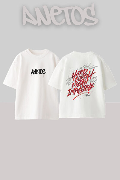 Anetos Hard nu înseamnă imposibil Design Back cu imprimeu Bumbac Alb supradim...