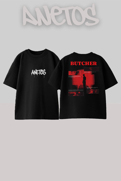 Anetos Dexter 9 Design Back cu imprimeu Bumbac Negru supradimensionat tricou