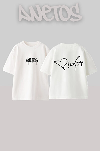 Anetos تي شيرت ليدي غاغا 13 بتصميم مطبوع على الظهر من القطن الأبيض مقاس كبير