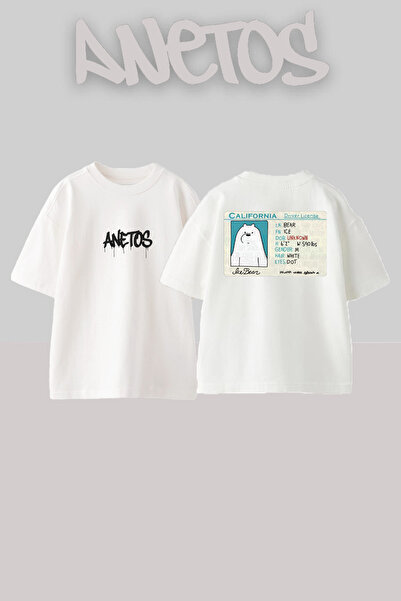 Anetos تي شيرت أبيض كبير الحجم من القطن مطبوع عليه تصميم الدب القطبي