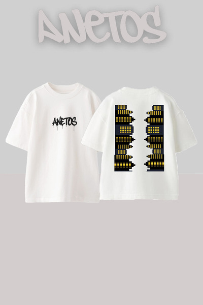 Anetos City Design Rucsac cu imprimeu Bumbac Alb supradimensionat tricou