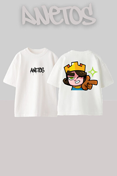 Anetos 2 Σχέδιο Πίσω μέρος με τύπωμα Βαμβακερό Λευκό oversized Μπλουζάκι