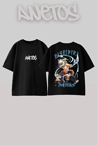 Anetos Μπλουζάκι Hashıbırı Σχεδίου με Εκτύπωση στην Πλάτη από Βαμβάκι Μαύρο O...