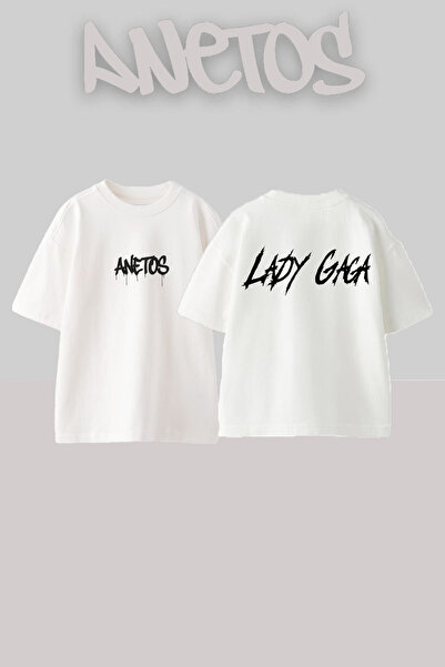Anetos Μπλουζάκι Lady Gaga 1 Design Back με τύπωμα Cotton White oversized
