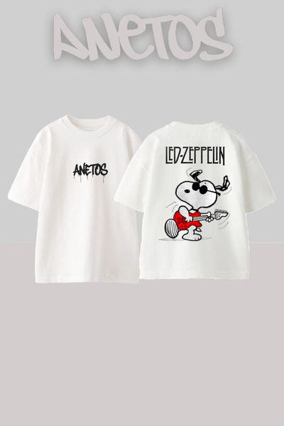 Anetos Led Zeppelin 6 Design Back cu imprimeu Bumbac Alb supradimensionat tricou