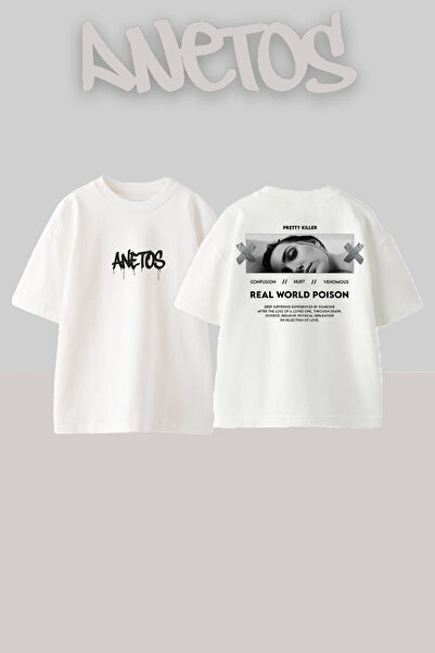 Anetos Real World Posion Design Rucsac cu imprimeu Bumbac Alb supradimensiona...