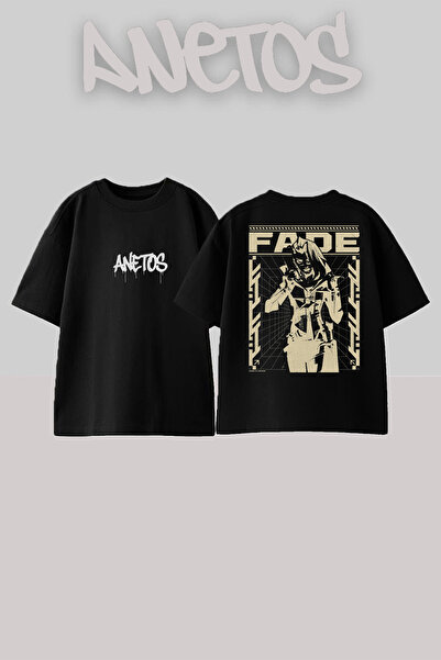 Anetos Fade Design Spate cu imprimeu Bumbac Negru supradimensionat tricou