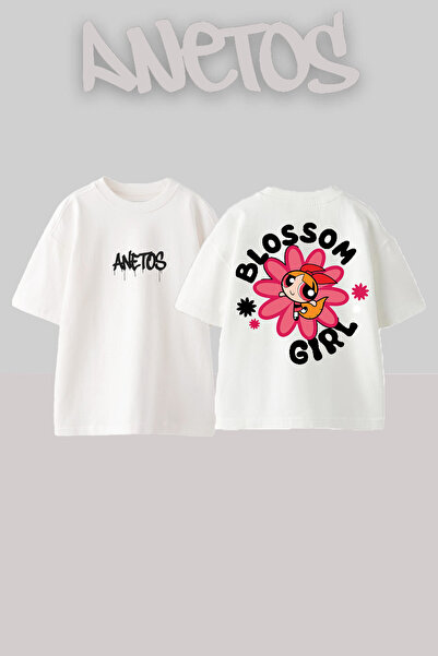 Anetos Μπλουζάκι Blossom Girl Design Back με τύπωμα Cotton White oversized