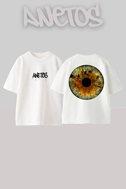 Anetos Eyes 1 Design Spate cu imprimeu Bumbac Alb supradimensionat tricou