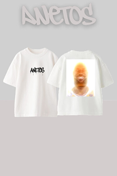 Anetos Gülen Adam Design Spate cu imprimeu Bumbac Alb supradimensionat tricou