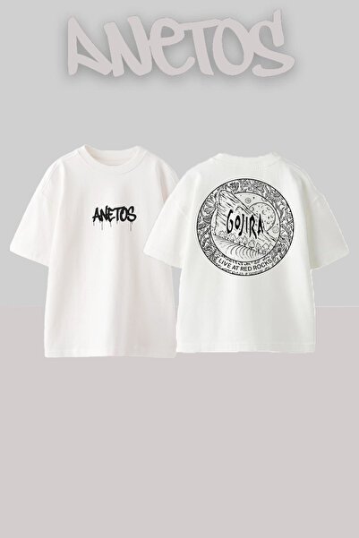 Anetos Gojıra 20 Design Rucsac cu imprimeu Bumbac Alb supradimensionat tricou