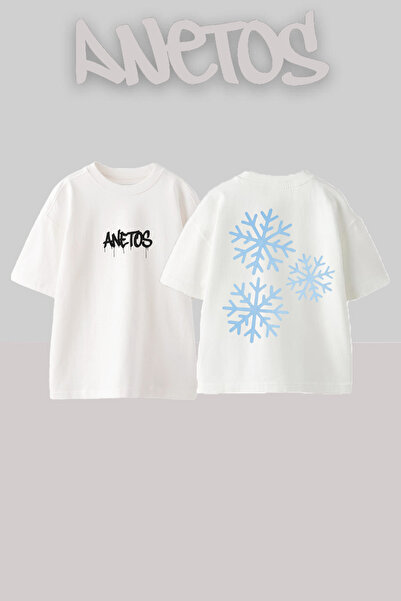 Anetos Μπλουζάκι Snowflake 2 Design Back με τύπωμα Cotton White oversized