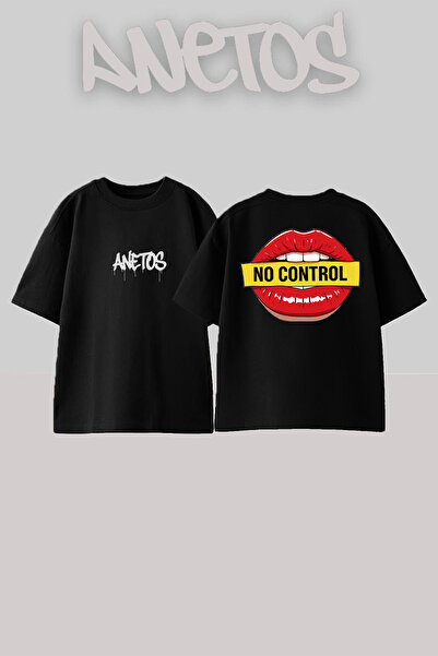Anetos No Control Design Spate cu imprimeu Bumbac Negru supradimensionat tricou