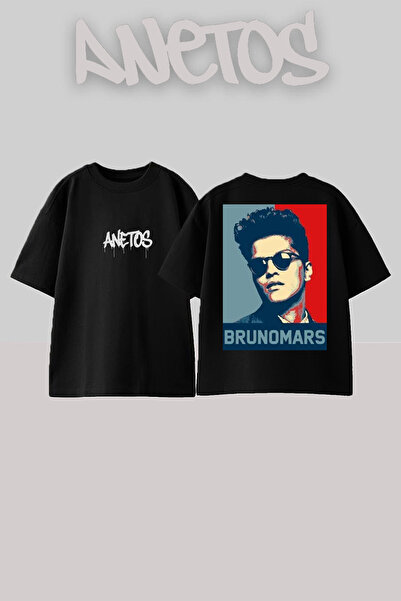 Anetos Bruno Mars 8 Design Spate cu imprimeu Bumbac Negru supradimensionat tr...