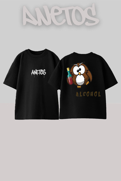 Anetos Μπλούζα Alcohol Σχεδίαση Μαύρη Oversize με Τύπωμα Ρεύματος