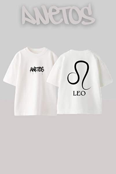 Anetos Μπλουζάκι Leo 1 Design Back με τύπωμα Cotton White oversized