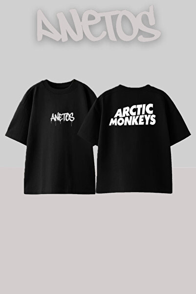 Anetos Arctic Monkeys Design Spate cu imprimeu Bumbac Negru supradimensionat ...