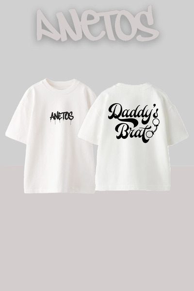 Anetos Daddy s Brat Design Spate cu imprimeu Bumbac Alb supradimensionat tricou