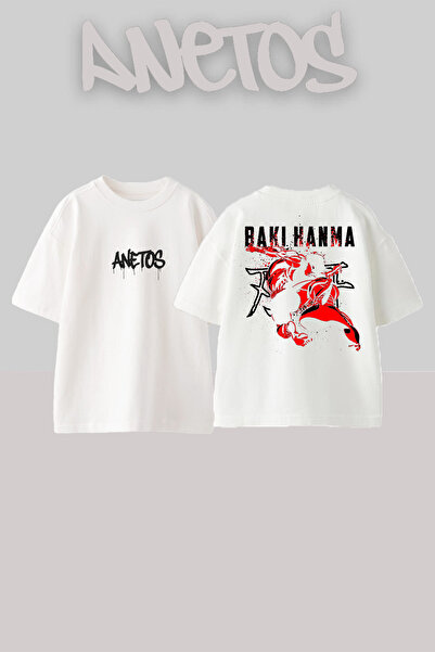 Anetos Bakı Hanma 2 Design Rucsac cu imprimeu Bumbac Alb supradimensionat tricou