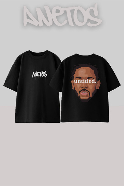 Anetos تي شيرت كيندريك لامار 4 بتصميم ظهر مطبوع من القطن باللون الأسود مقاس كبير