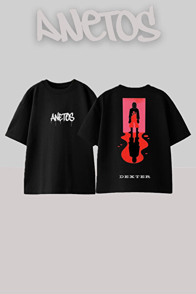 Anetos Tricou oversize negru din bumbac cu imprimeu pe spate Dexter 1 Design