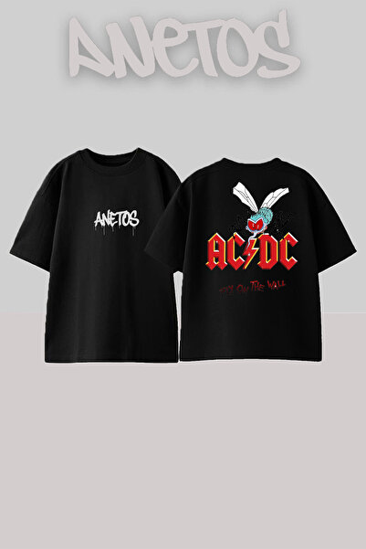 Anetos Ad Dc 7 Design Spate cu imprimeu Bumbac Negru supradimensionat tricou