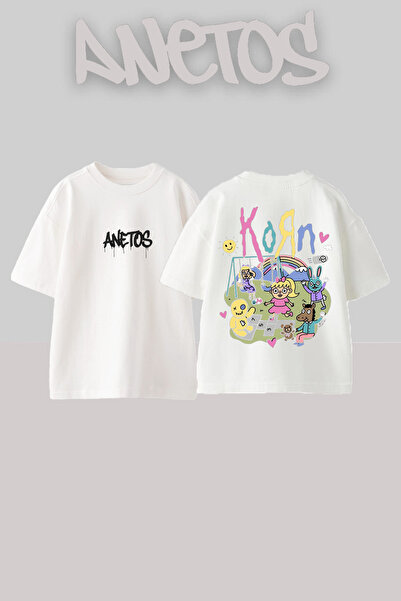 Anetos Korn 14 Design Back cu imprimeu Bumbac Alb supradimensionat tricou