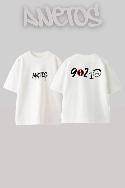 Anetos 90210 Σχέδιο Μπλουζάκι με τύπωμα Βαμβακερό Λευκό oversized