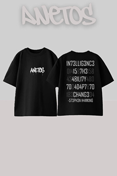 Anetos Stephen Hawking Design Spate cu imprimeu Bumbac Negru supradimensionat...