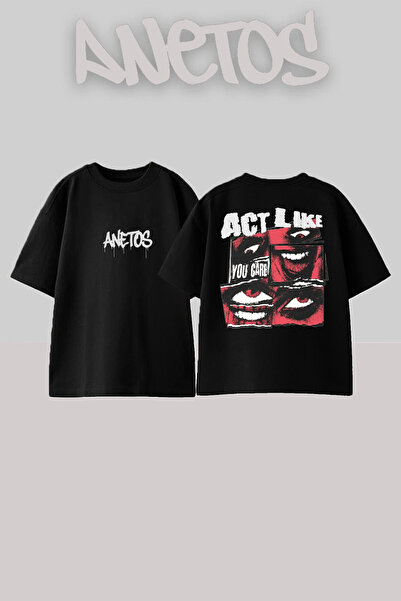 Anetos Μπλουζάκι Act Like Σχεδίαση με Τύπωμα στη Πλάτη Μαύρο Κορμάκι Oversized