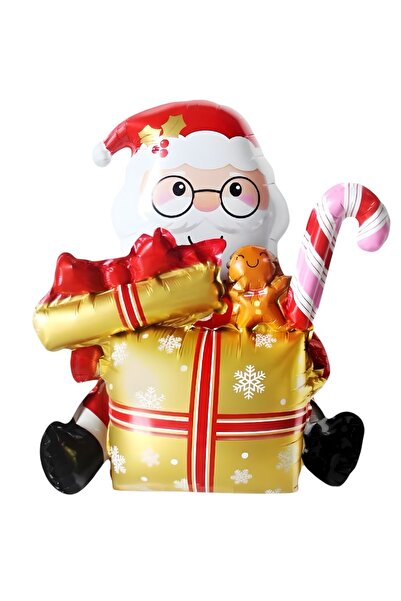 Genel Markalar Oturan Gold Hediye Kutulu Noel Baba Yılbaşı Folyo Balon Süsü