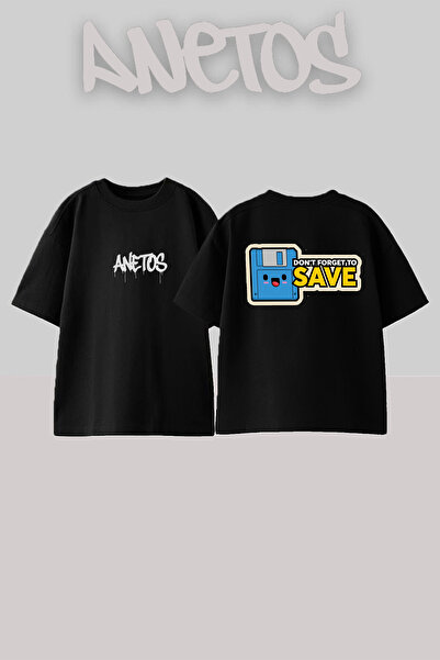 Anetos Data Save Design Back Printed Cotton Black Oversize T-Shirt