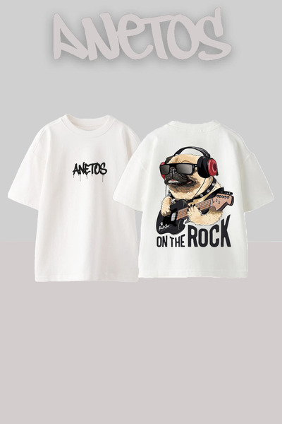 Anetos Rack Dog Design Rucsac cu imprimeu Bumbac Alb supradimensionat tricou