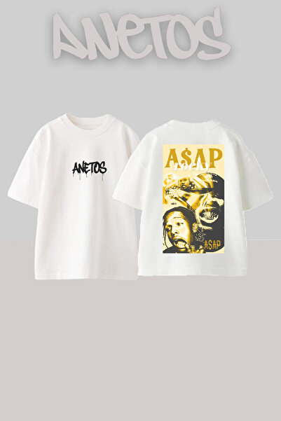 Anetos Μπλουζάκι Asap Rocky 8 Design Back με τύπωμα Cotton White oversized