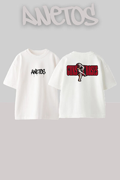 Anetos Guns N' Roses 8 Дизайн На гърба отпечатан памучен бял прекалено голям ...