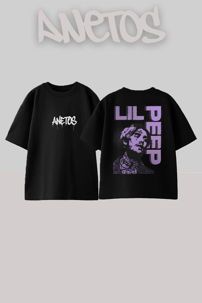 Anetos Tricou oversize negru din bumbac cu imprimeu Lil Peep 2 Design