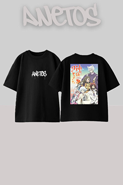 Anetos Μπλουζάκι Anime Kamisama Design Back με τύπωμα Cotton Black oversized